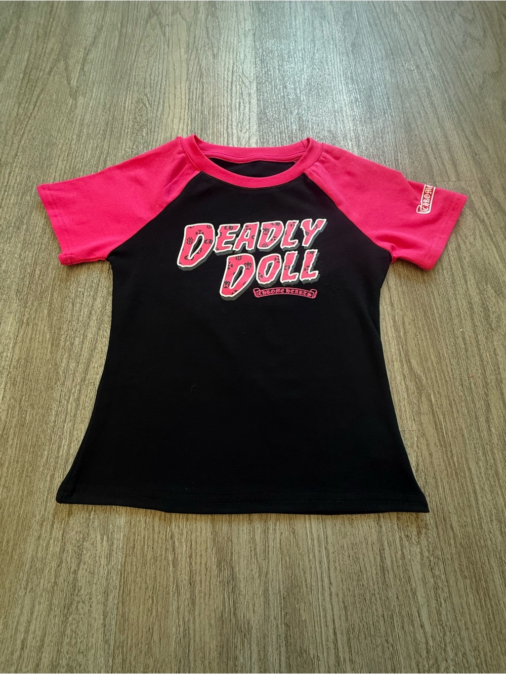 Deadly Doll Black & Hot Pink Graphic Raglan Tee